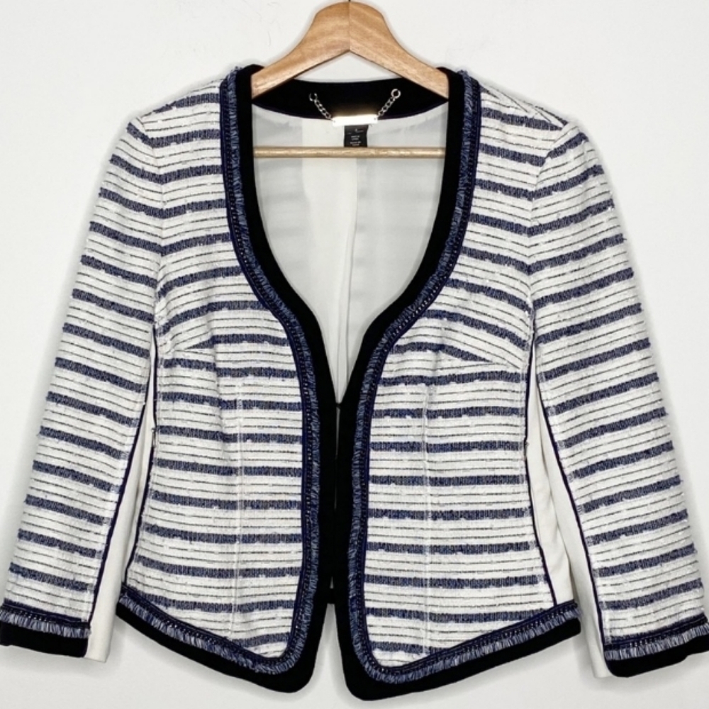 White House Black Market Navy Stripe Tweed Blazer